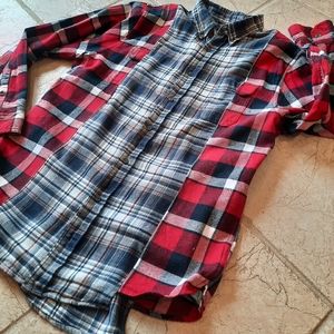 Spliced Flannel Plaid Shirt Upcycled Mens M or Woman L unisex
